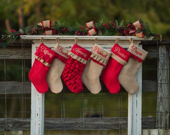 Monogrammed Christmas Stockings, Burlap Christmas Stockings, Personalized Christmas Stockings, ruffle Christmas Stockings, Christmas Decor
