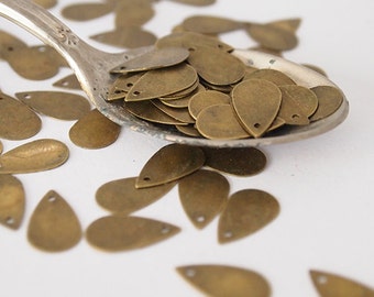 30 Metal Stampings Charms Drop Shape Antique Brass Size 14 x 8mm Hole .8mm