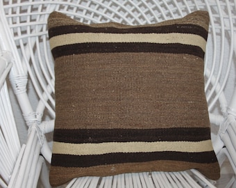 undyed Turkish wool kilim pillow 18x18 striped kilim pillow brown kilim pillow black pillow cushion cover 18x18 floor cushion case 100
