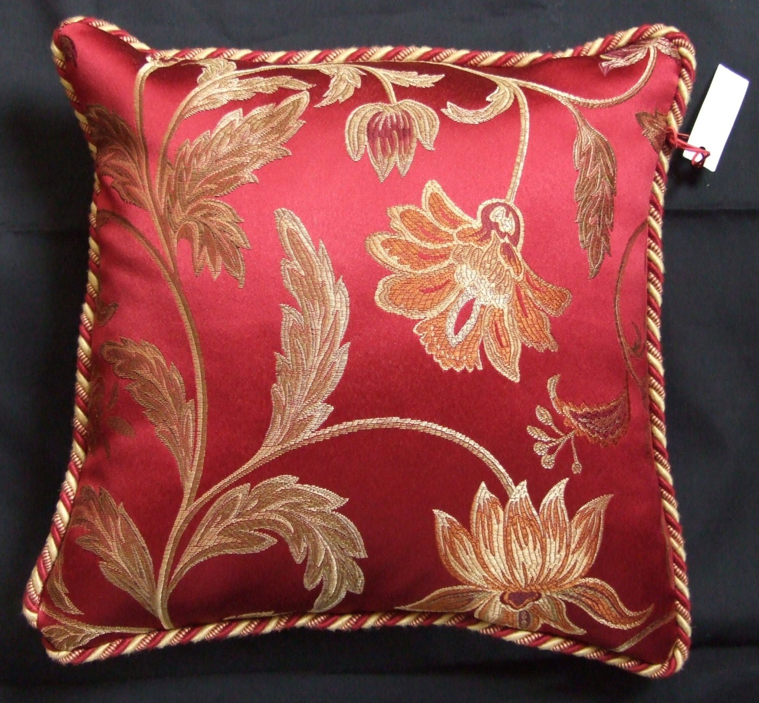 Cushion Cover Gold and Burgundy Satin Brocade Fabric with