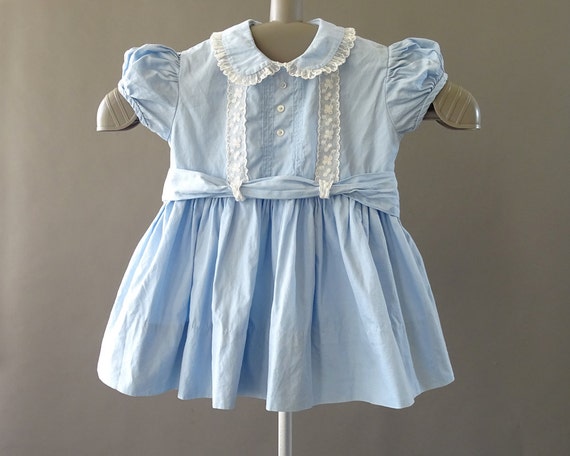 50s Baby Girl Little Blue Dress 1950s Vintage Little Girl