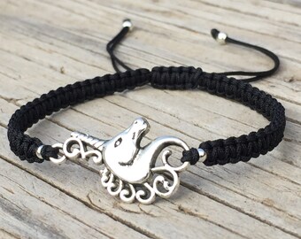 Unicorn Bracelet, Unicorn Anklet , Adjustable Cord Macrame Friendship Bracelet, Gift for Her, Macrame Jewelry, Unicorn Gift, Mythical Animal