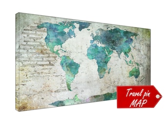push pin world map canvas wall art print push pin world map Large One or four push pin world map art print on canvas