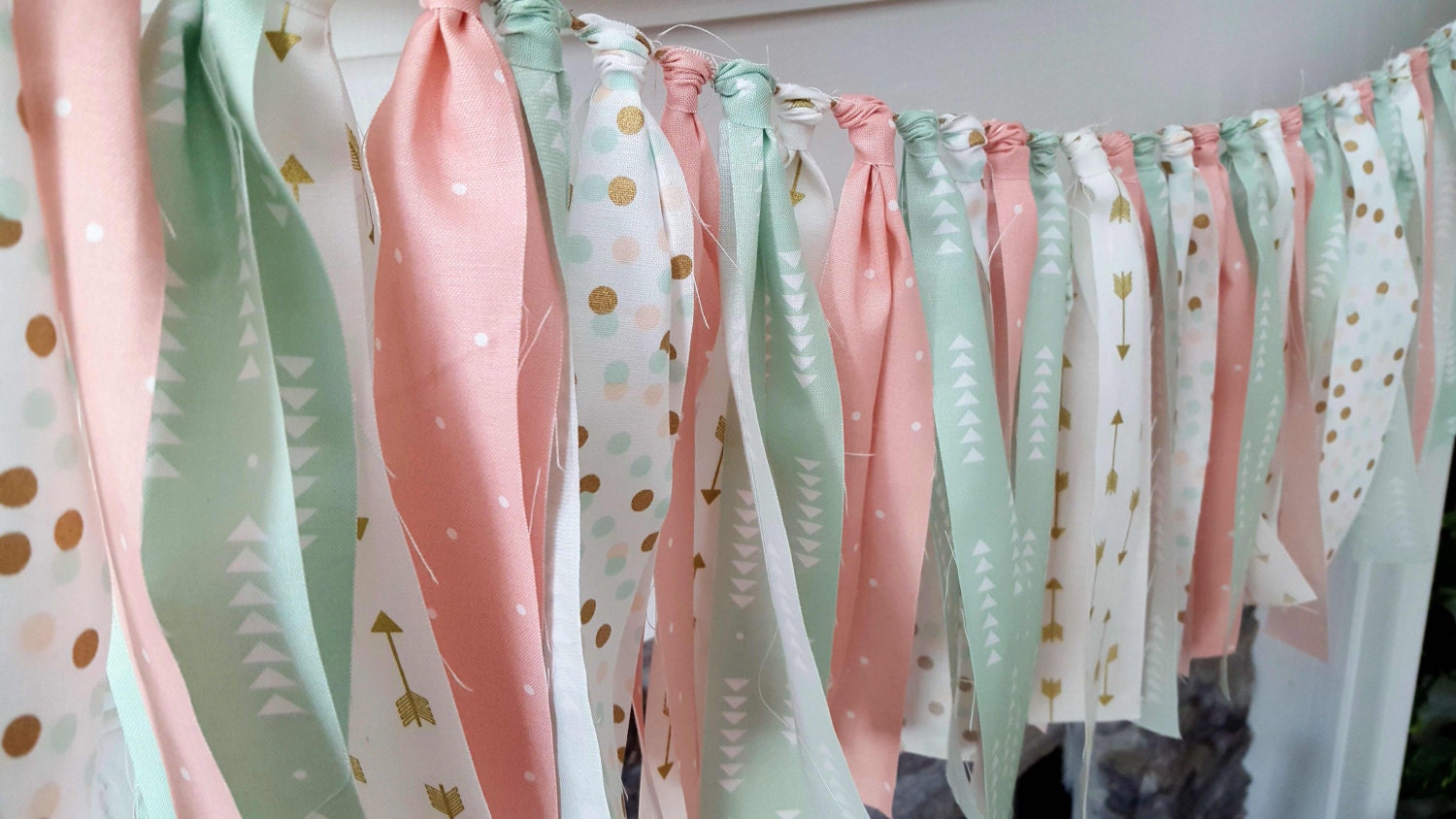 pink mint and gold high chair banner rag garland pink mint
