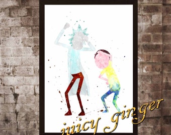 Rick and Morty Poster, Rick and Mortyl Watercolor, Home Decor, Art Print, instant download, digital printing, watercolor printing