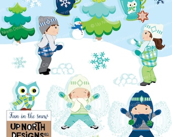 Snow angel clipart snowball fight clipart Illustration Set Personal and Commercial Use Fun in the snow