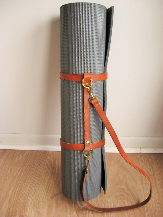 Brown Leather Yoga Mat Strap/Blanket Carrier repurposed