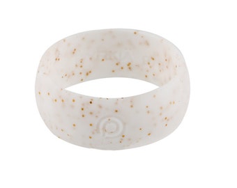 White w/ Gold Sparkle PYRKIÄ silicone ring. Add style to any activity. Waterproof. Comfortable. Safe.