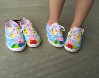 Custom, made to order Peppa pig inspired shoes, custom made to order,birthday gifts, halloween, shoes etc.