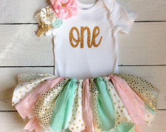 Pink and mint tutu,Cake smash outfit,pink mint and gold tutu,mint and pink fabric tutu, birthday outfit,cake smash tutu,mint tutu, pink tutu