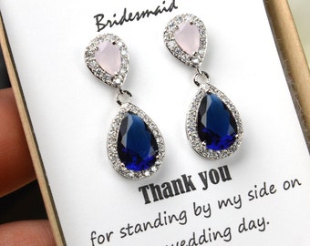 Blush pink navy blue silver Wedding Jewelry Bridesmaid Gift Bridesmaid Jewelry Bridal Jewelry earring Drop dangle Earring,bridesmaid gift