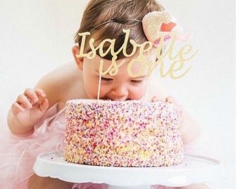 Birthday Cake Topper any Name any Age - Custom First Birthday Cake Topper. One Year Old. One Glitter Topper. 1 Cake Topper. Gold Glitter.