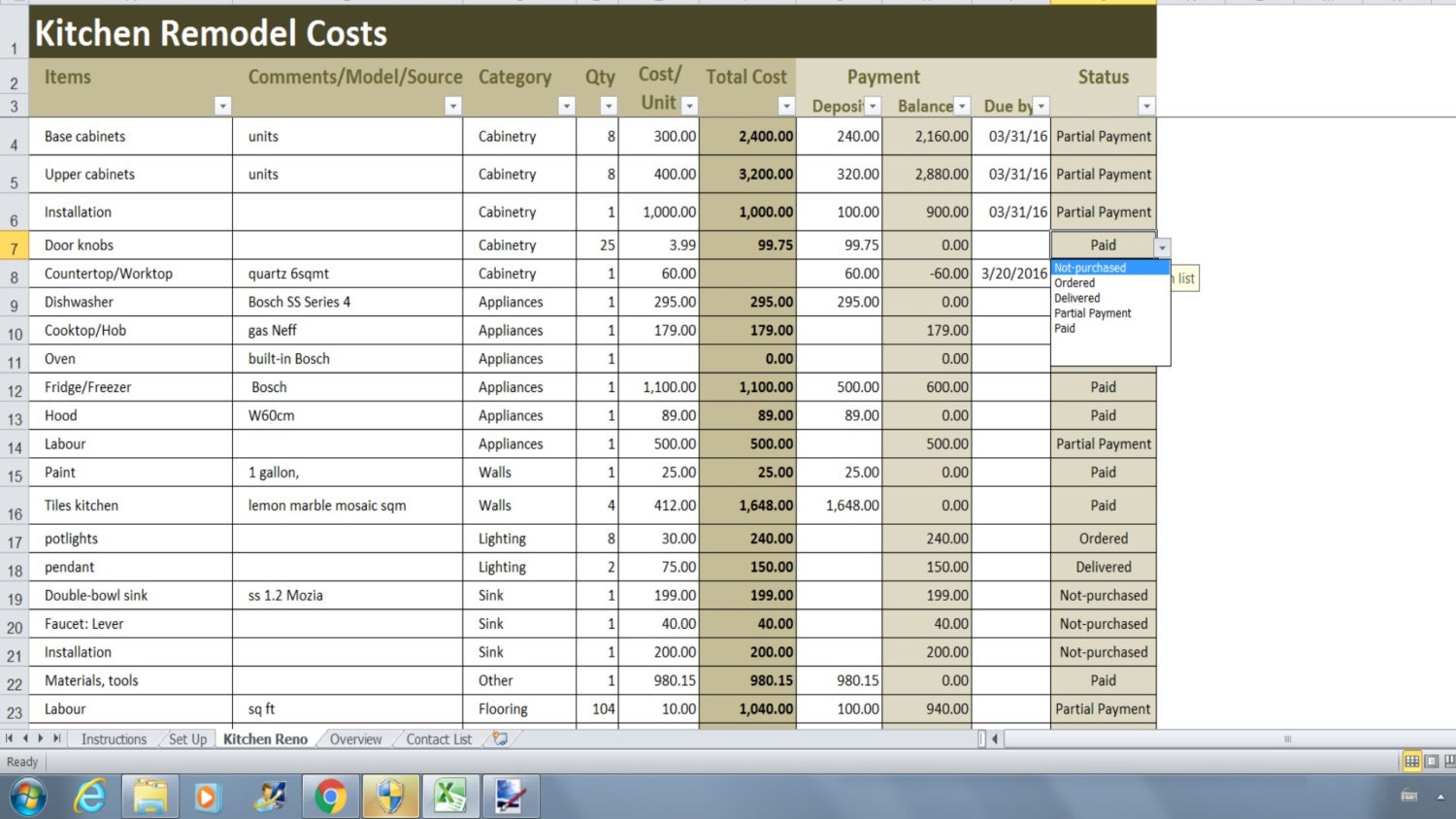 Kitchen Remodel Costs Calculator Excel Template Renovation