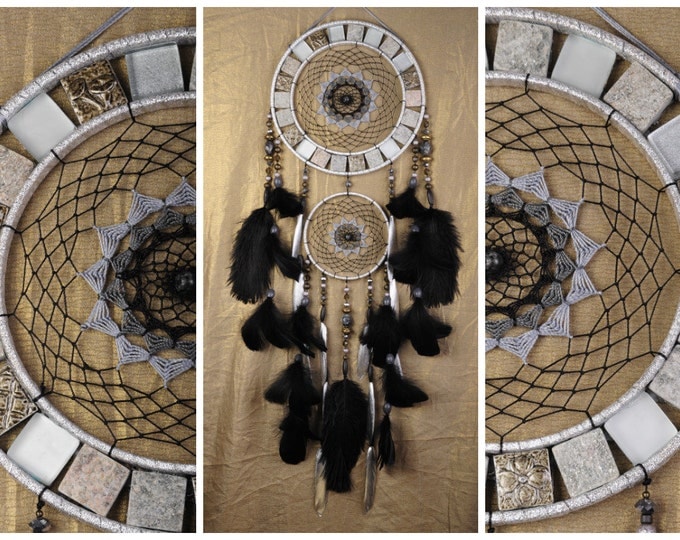 NOW Dreamcatcher silver black mosaic Dream Catcher Large Dreamcatcher New Dream сatcher gift idea dreamcatcher boho dreamcatcher wall silver