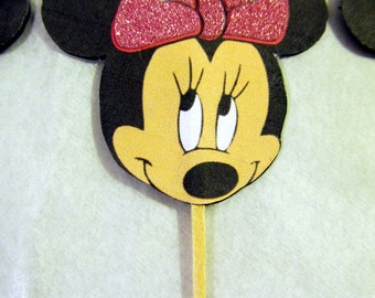 Minnie Mouse Cupcake Toppers, Minnie Mouse Cupcake Picks, Minnie Mouse Head Cupcake Toppers, Minnie Mouse Cupcake Toppers, set of 12