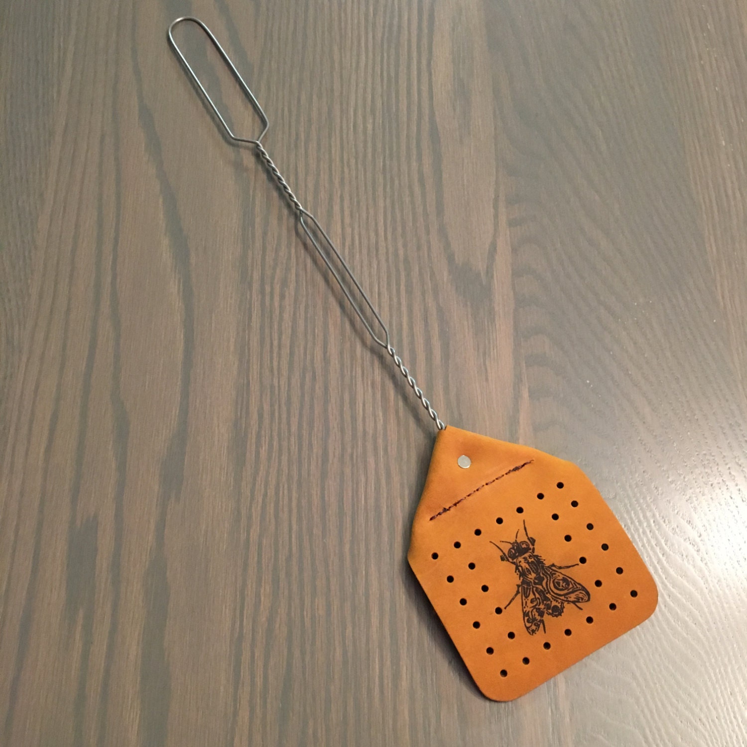 Amish made leather fly swatter // heavy duty // laser engraved