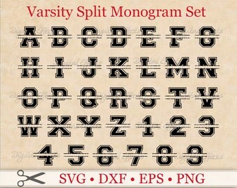 VARSITY SPLIT MONOGRAM Svg, Dxf, Eps, Png Files, Varsity Split Alphabet Digital, Silhouette Studio, Split Monogram Svg, Cut Files, Cricut