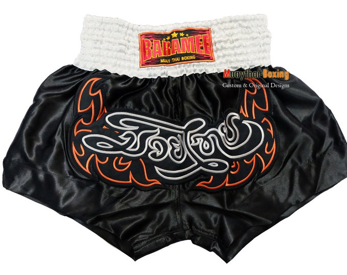Muay Thailand Boxing Shorts for Training and Sparring Boxing Trunks Martial Arts -BLACK