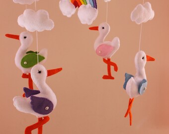 Stork Felt Baby Mobile, Crib Mobile, Nursery Mobile, Ready to Ship