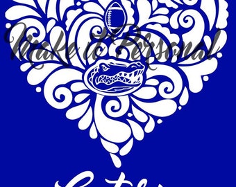 Fancy Gator Heart, SVG Cut File, University of Florida