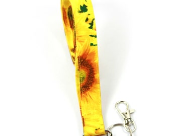SUNFLOWER Fabric Lanyard, Fabric Badge Holder, Sunflower lanyard, Sunflower badge holder