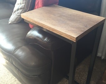 Industrial Reclaimed Wood C Table,Side Table,Couch Table,TV Tray,Sofa Table,Laptop Stand,Mid Century Modern