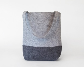 Colorblock Wool Felt Tote in Ash and Charcoal Gray