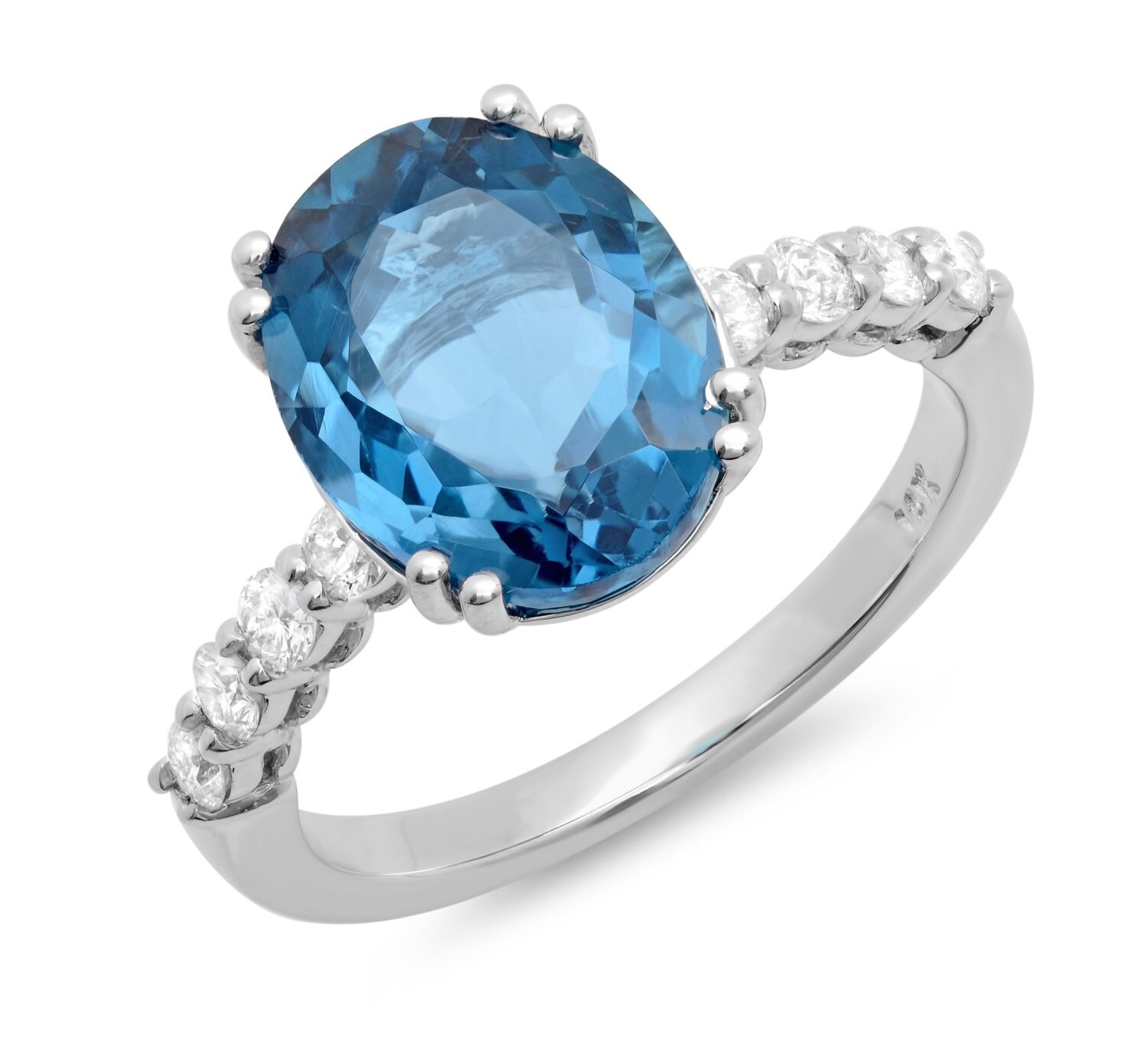 London Blue Topaz Ring Blue Gemstone Ring 14k white gold