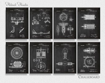 Nikola Tesla Patents Set of 8 Prints, Nikola Tesla Prints, Nikola Tesla Posters, Nikola Tesla Blueprints, Nikola Tesla Art, Nikola Tesla