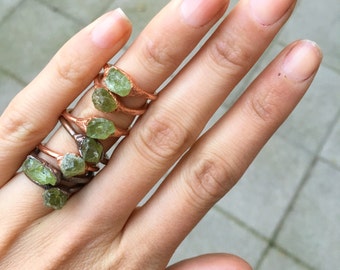 Raw Peridot Ring | Raw Crystal Ring | Peridot Jewelry | August Birthstone Ring | Raw Stone Ring