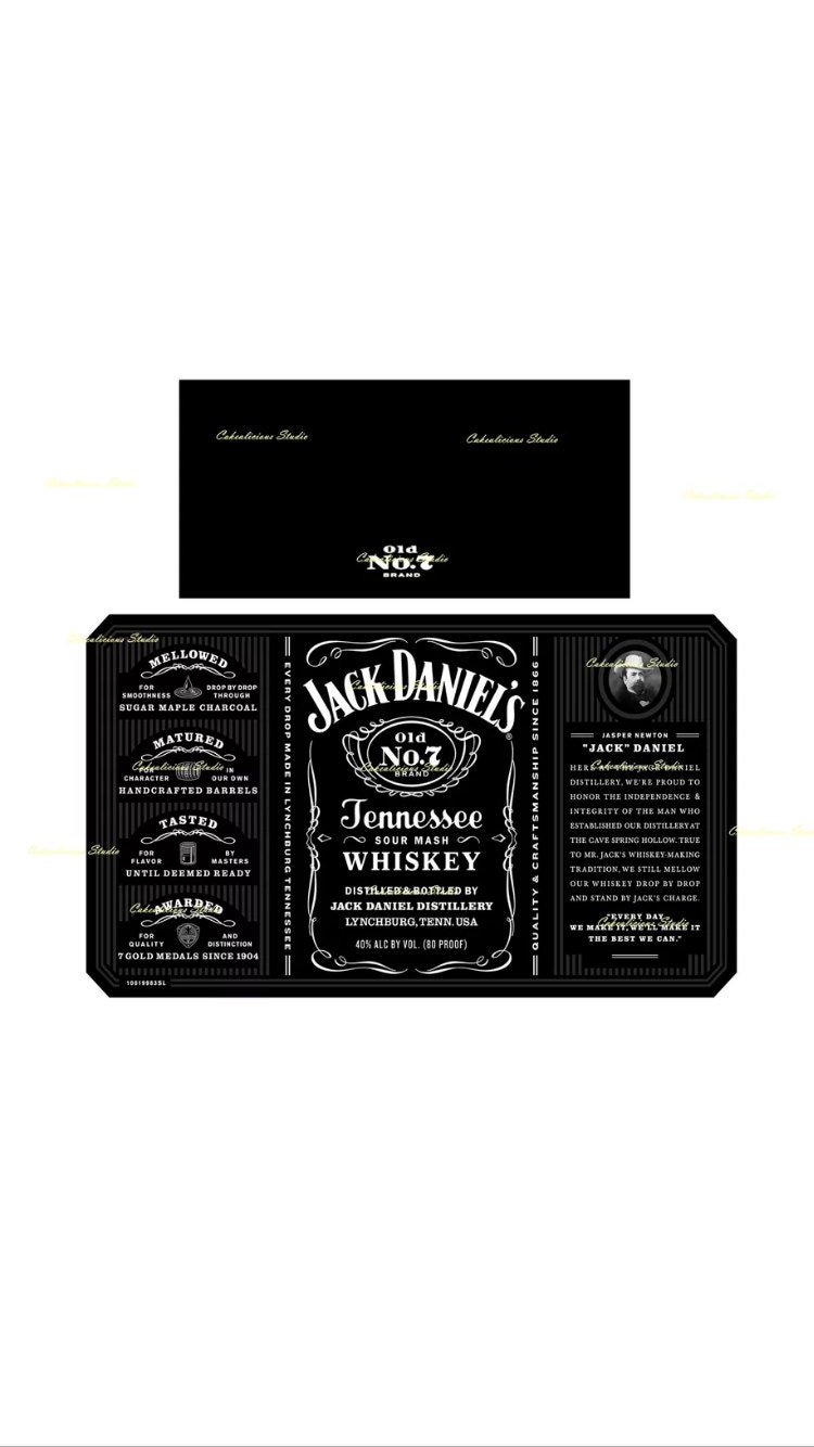 Jack Daniels Bottle Label 1 Litre Actual Size Edible Icing