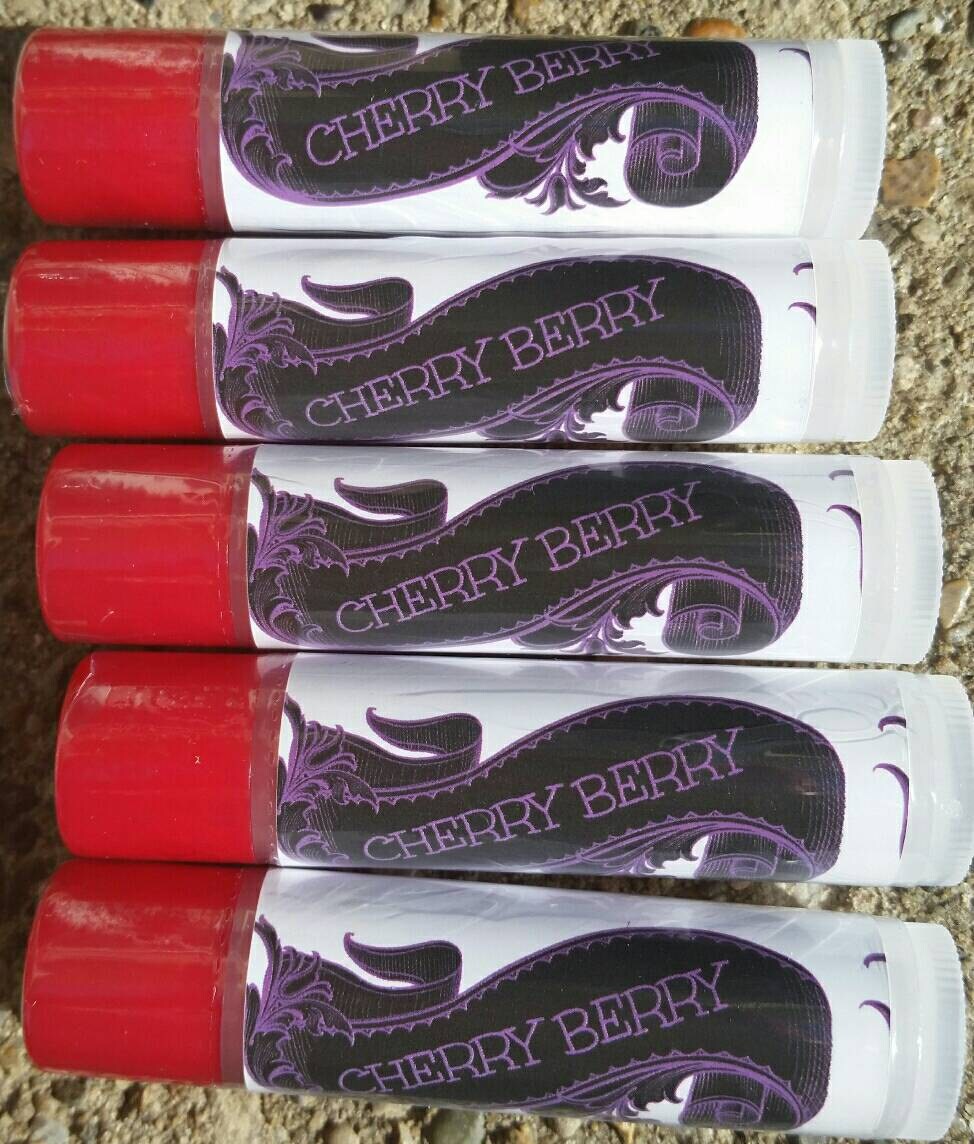 Scented lip balms/ coconut oil/ natural/ cherry/berry/ jojoba