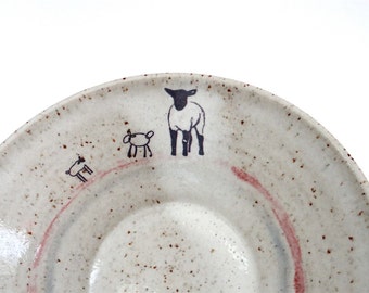 Modern Ceramic Bowl with Lambs for Breakfast Lunch and Dinner - Handmade Stoneware Pottery