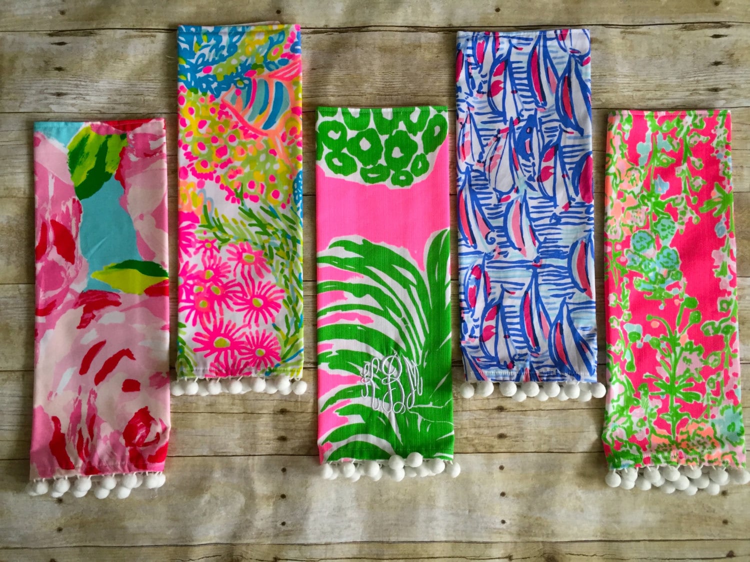 Custom Made Lilly Pulitzer Napkins With Pom Poms Monogrammed