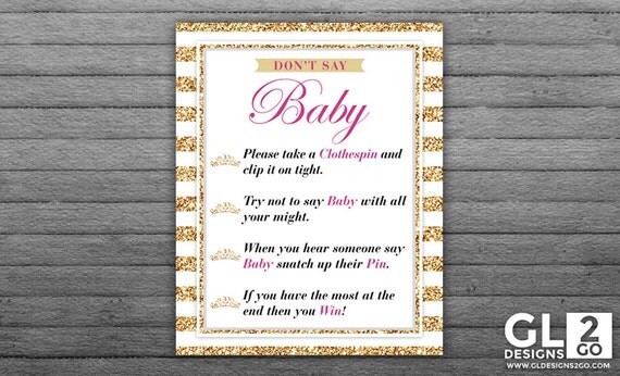 Don't Say Baby 8x10 Printable Princess Baby Shower Game