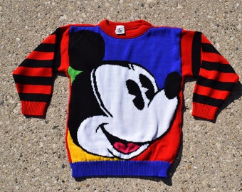 Mickey Mouse Sweater, 90s Vintage Sweater, Kids Size Small 7/8 - Vintage Mickey Mouse - Vintage Disney - 90s Disney - Vintage Clothing