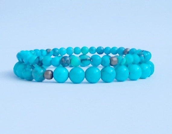 Genuine Turquoise Bracelet Set Beaded Gemstone By Bluepinkjewelry 2613