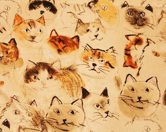 Manhattaner's Fabric made in Japan, Cat Fabric / FQ 45cm by 53cm or 18" by 21"