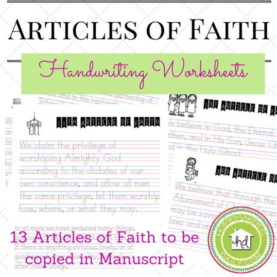 13 Articles Of Faith Handwriting Worksheets LDS