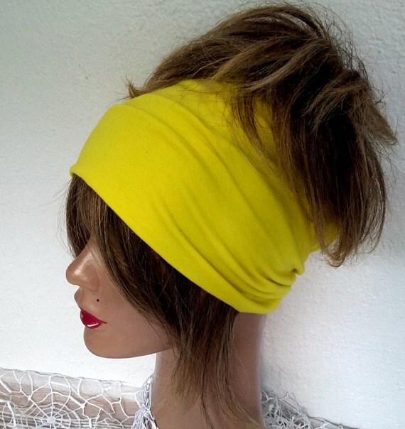 Yellow Hair Band Cotton Hair Band Boho Scarf by MimosaKnitting