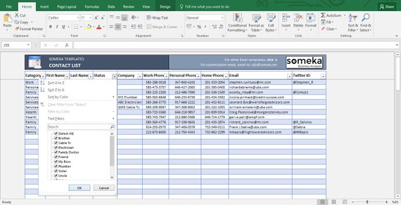 Contact List Template in Excel | Ready to Download & Easy to Print from ...