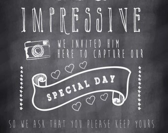 Male Photographer Unplugged wedding sign! Vintage chalk effect no cameras/phones reception sign! Digital download.