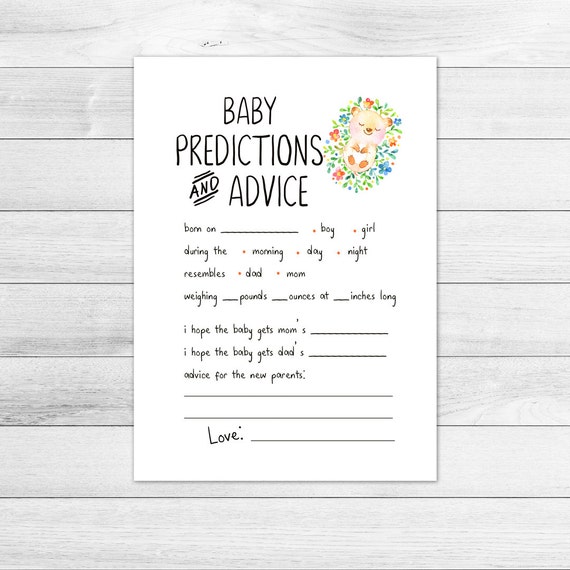 Baby Predictions and Advice Card Printable by BluePondPrintables