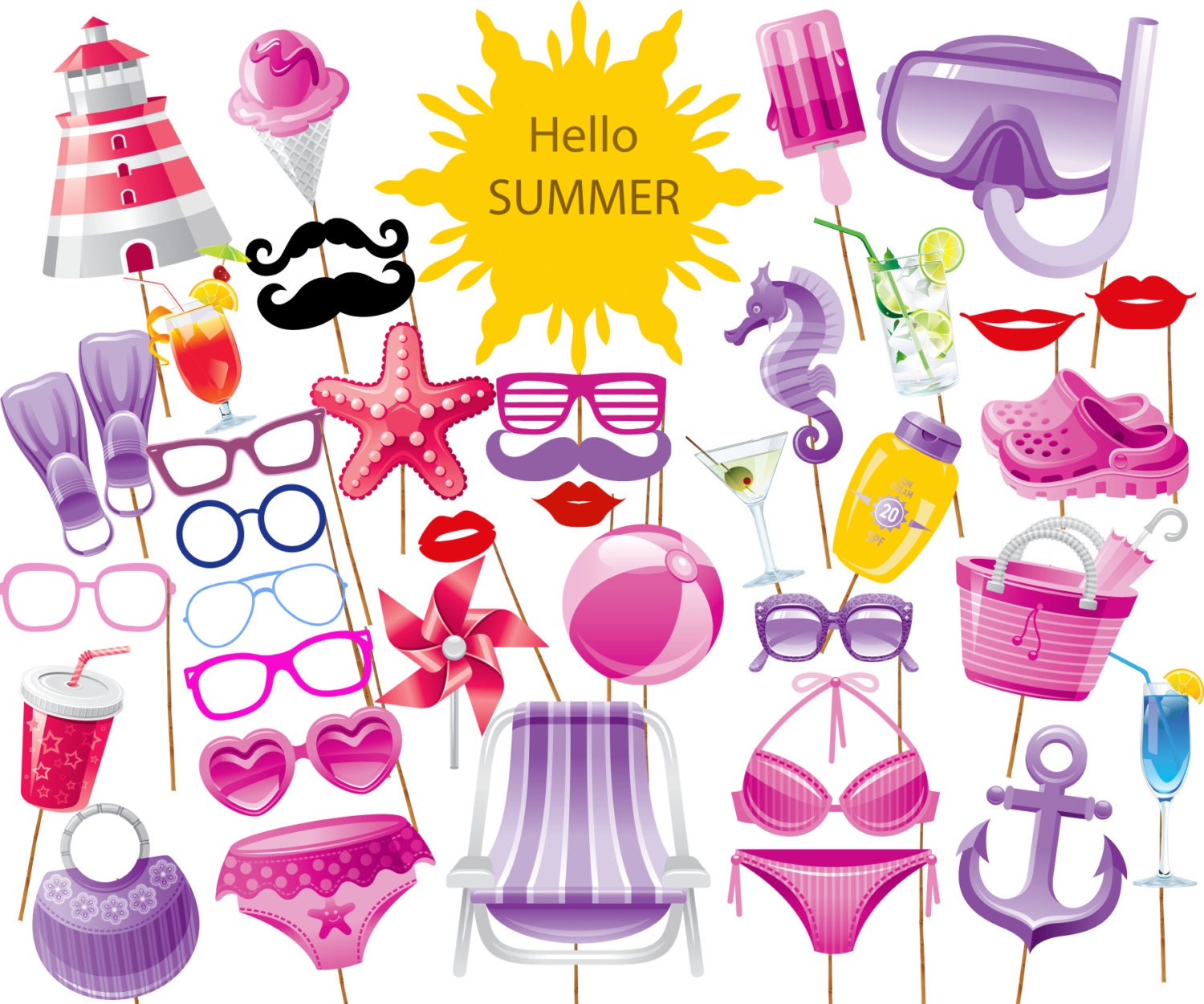 Printable Summer Party Photo Booth Props: BEACH by stickericashop