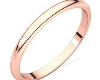 100% Solid 10K Rose Gold Polished Domed Engagement, Anniversary or Wedding Band - 2mm Wide - Custom Ladies Ring Sizes - Regular Fit - Gift