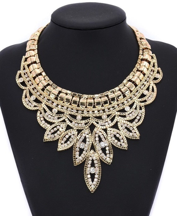 Beautiful gold large statement necklace