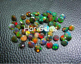5 Pieces lot 5mm Black Opal Faceted Round Loose Gemstone Top Quality Natural Ethiopian Black Opal Gemstone Wholesale Faceted Black Opal