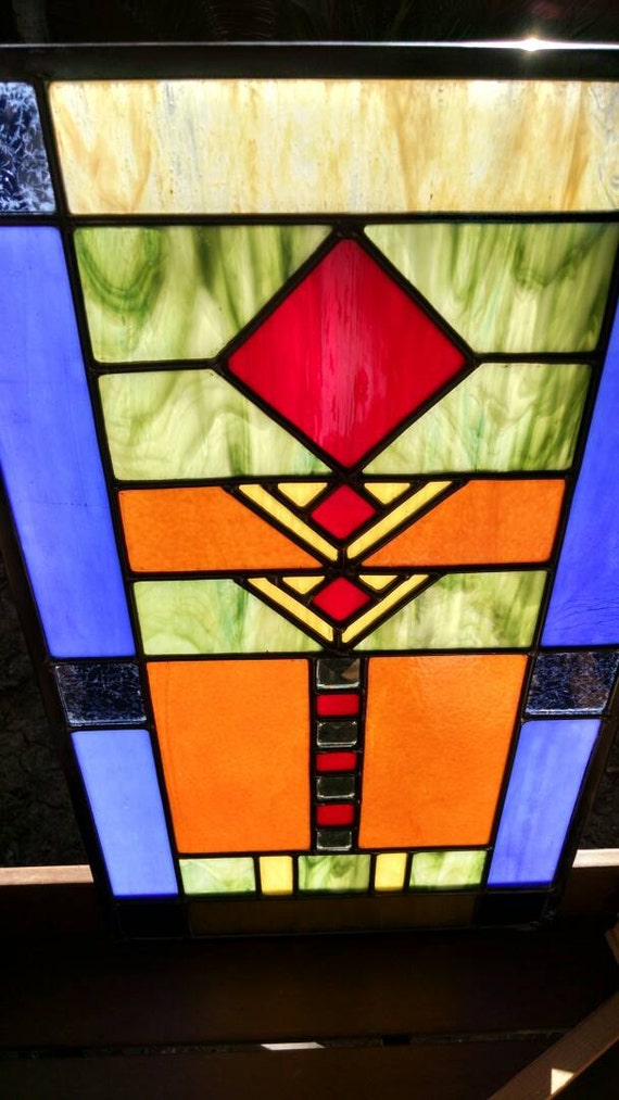 Prairie Design stained glass window panel geometric