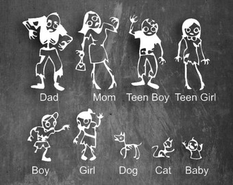 ZOMBIE FAMILY DECALS - Multiple colors