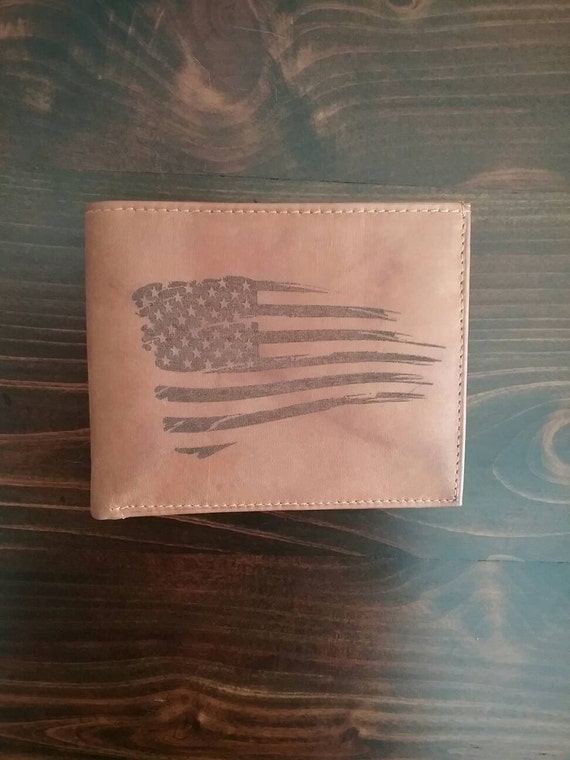 Laser Engraved Leather Wallet // American Flag // Americana